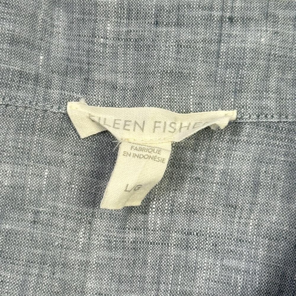 Eileen Fisher Linen Cotton Shirt Womens Large Gray Cropped Button-Up‎ Top - Picture 2 of 10